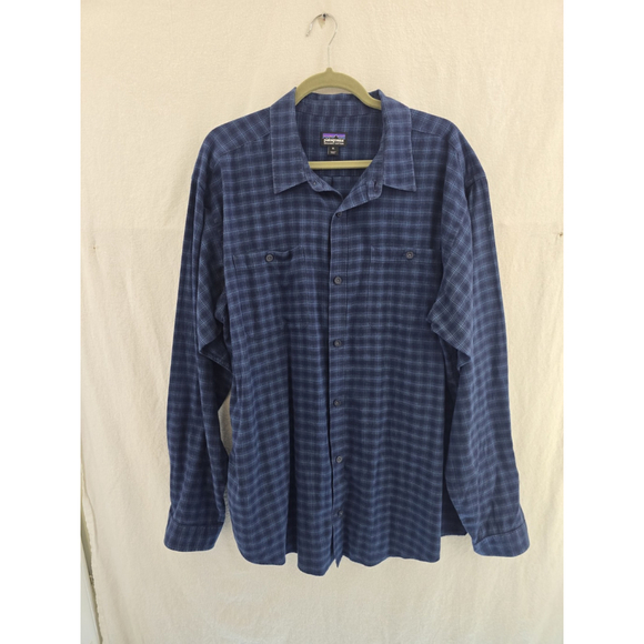 Patagonia Navy Blue Plaid Long Sleeve Organic Cotton Button Shirt. Mens Sz XL - Picture 1 of 6